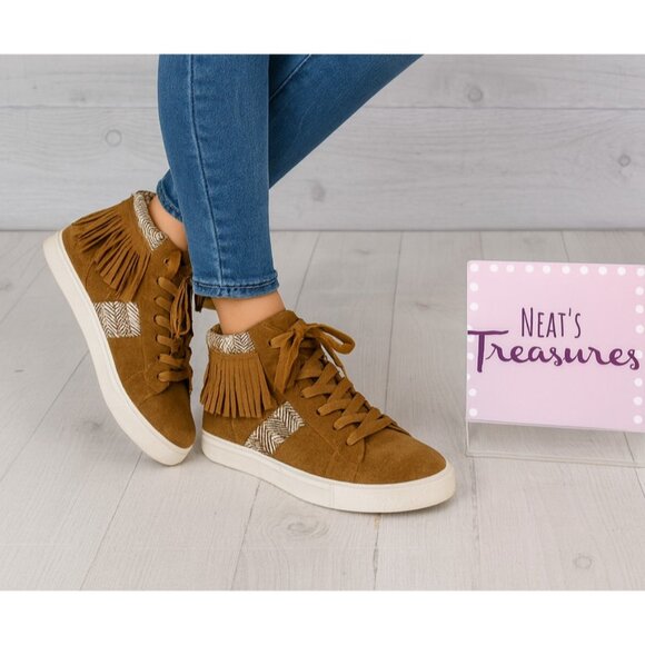 Coconuts By Matisse SLINKY Brown Fringe Lace Up High Top Sneaker Shoes Sz 8.5 M - Picture 1 of 12